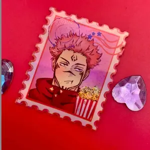 Sukuna Jujutsu Kaisen Sticker Stamp - Time 2 x 2 - Ideal for Collecting and Sharing - Red Background
