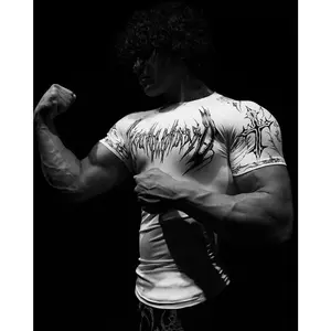 New Arrival Men's Fitness Short Sleeve Sports Top with Unique Pattern Quick-Dry Breathable Tight-Fitting Training Shirt # fitness # workout