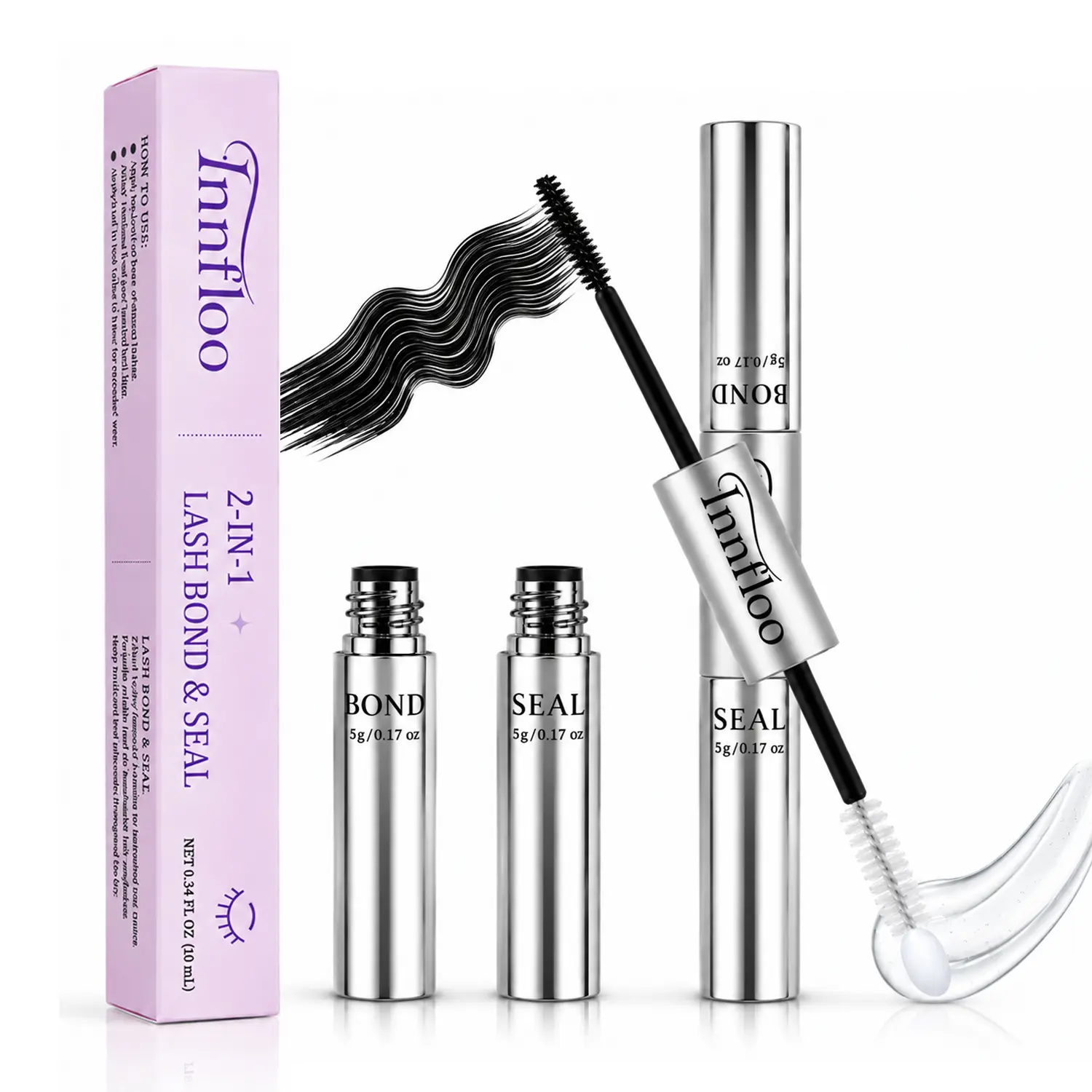 2-in-1 Lash Bond and Seal, Strong Hold, Quick-Dry & Waterproof Adhesive for DIY Eyelash Extensions, Cluster, Individual & Strip Lashes