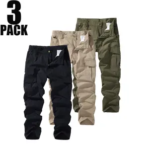 3-Pack Heavyweight Men’s Cargo Pants — Multi-Pocket, Wear-Resistant, Scratch-Resistant Tactical Long Pants for Outdoor, Commuting, and Casual Wear