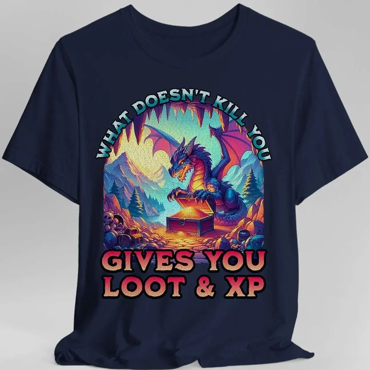 Retro Tabletop RPG D&D DnD Dragon Shirt - What Doesn't Kill You Gives You Loot & XP Adventure Tee D20