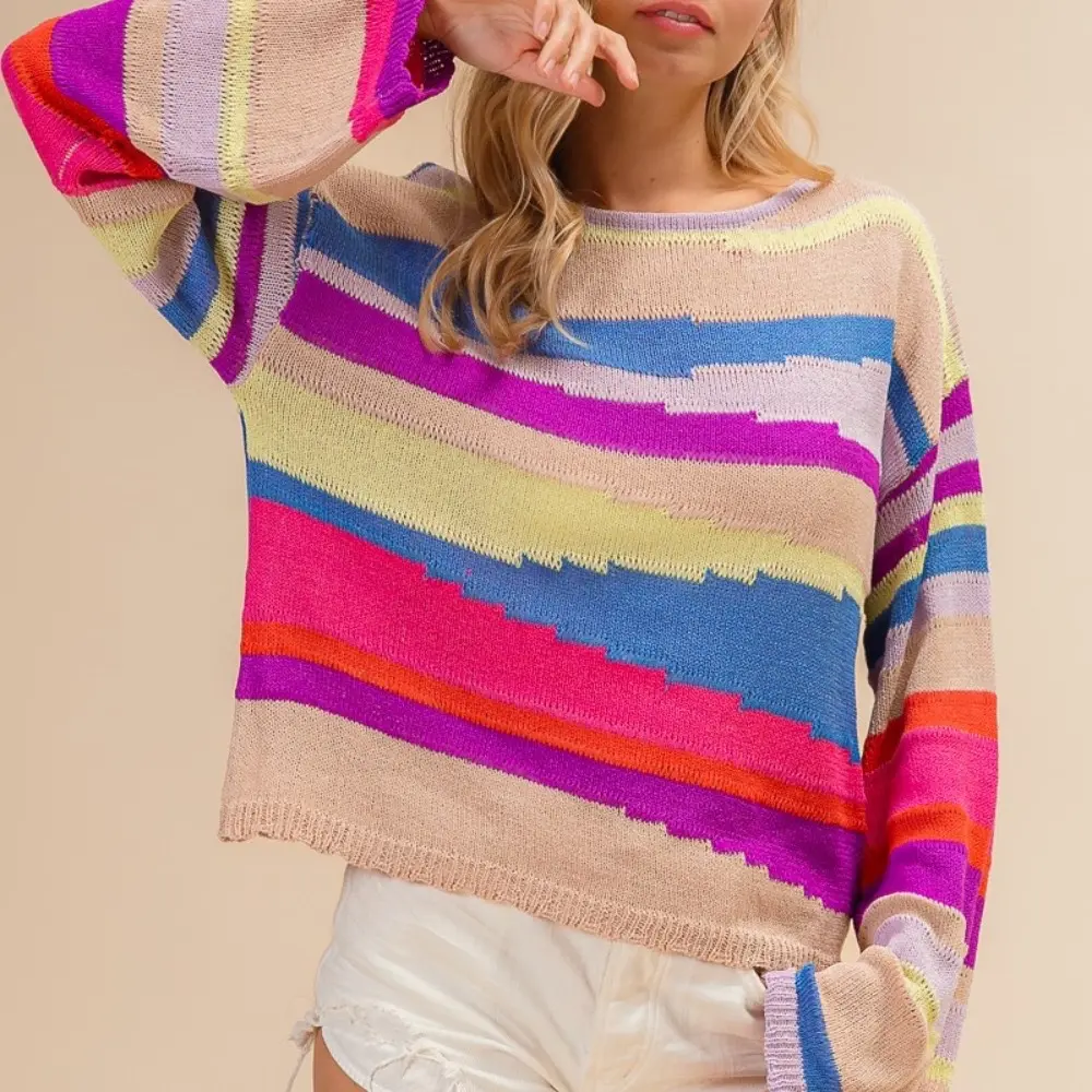 BiBi BiBi Multi Color Geometric Stripe Sweater