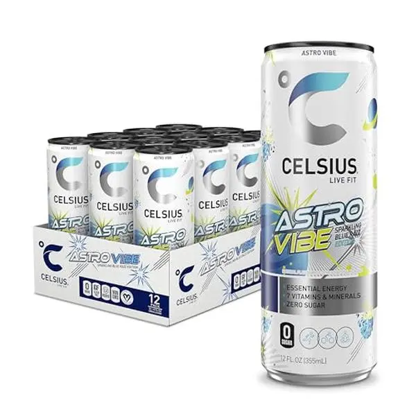 CELSIUS ASTRO VIBE Sparkling Blue Razz, Sugar Free Energy Drink, 12 Fl Oz (Pack of 12) CELSIUS ASTRO VIBE Sparkling Blue Razz, Sugar Free Energy Drink, 12 Fl Oz (Pack of 12)