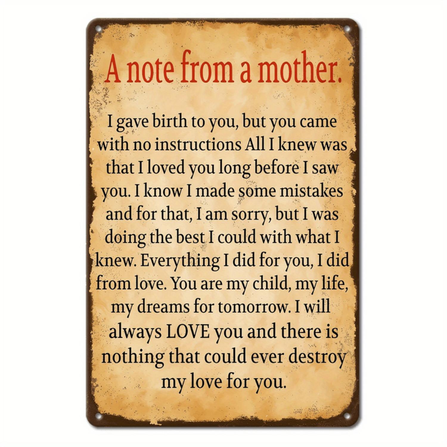 A sarcastic metal vintage iron plate, a note from Mother, fun poster, suitable for outdoor wall decoration, Street Yard Porch Garage Home Cafe Bar Club Man Hole Shop Country Farm Garden Wall Art Iron Plate Holiday Gift (8 "x12"/ 3