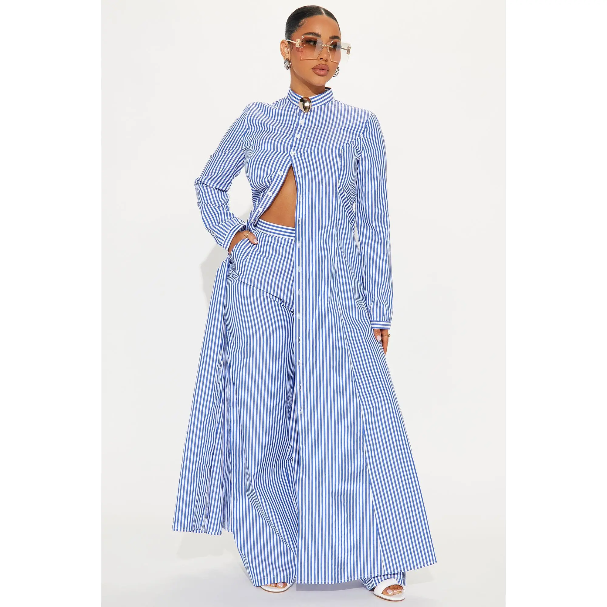 Yacht Trip Stripe Pant Set - White/Blue