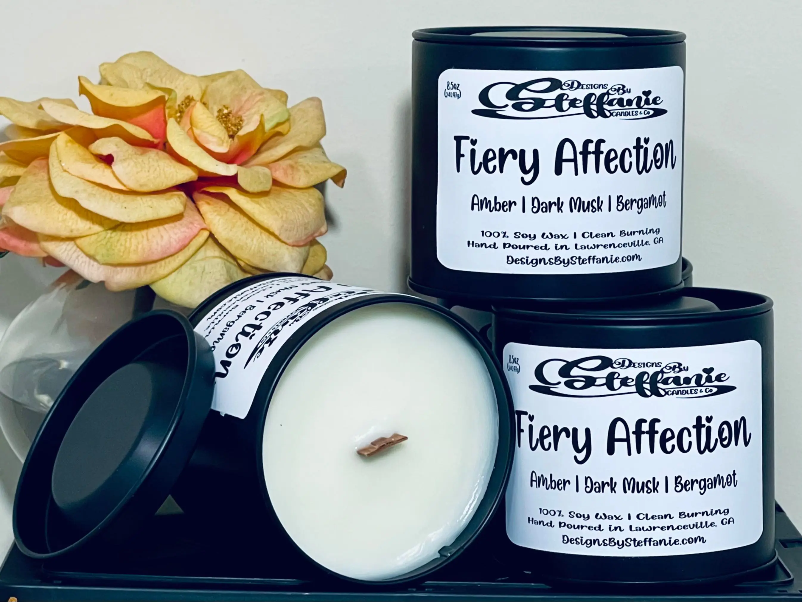 Fiery Affection Crackling Wooden Wick Candle (Black Paint Can)
