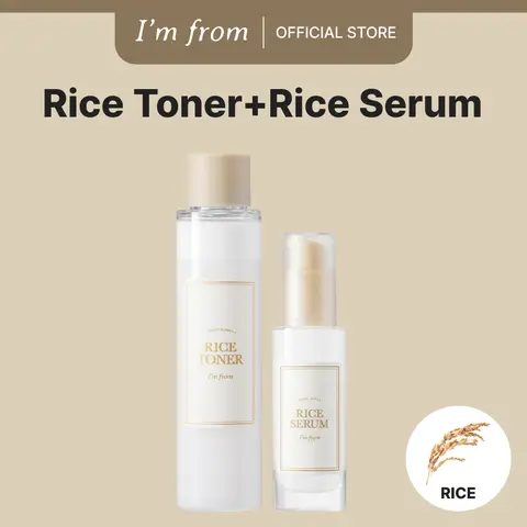 [I'M FROM OFFICIAL SHOP] Rice Toner + Rice Serum, Special Set, Rice Extract from Korea, Glow Essence with Niacinamide, Hydrating for Dry Skin, Vegan, Alcohol Free,Fragrance Free, Peta Approved, K Beauty Moisture Skincare Skin Repair Hydrate Moisturizer ko