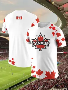 Canada-themed 3D-printed athletic T-shirt, featuring stylish and cool graphic designs. Made from slightly stretchy fabric that's breathable and quick-drying, perfect for sports, running, and fitness activities.