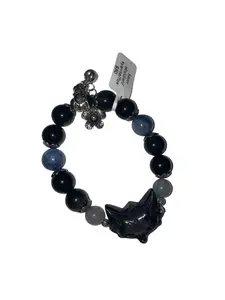 Silver Obsidian Kyanite Fox Bracelet (Sphere Beads)