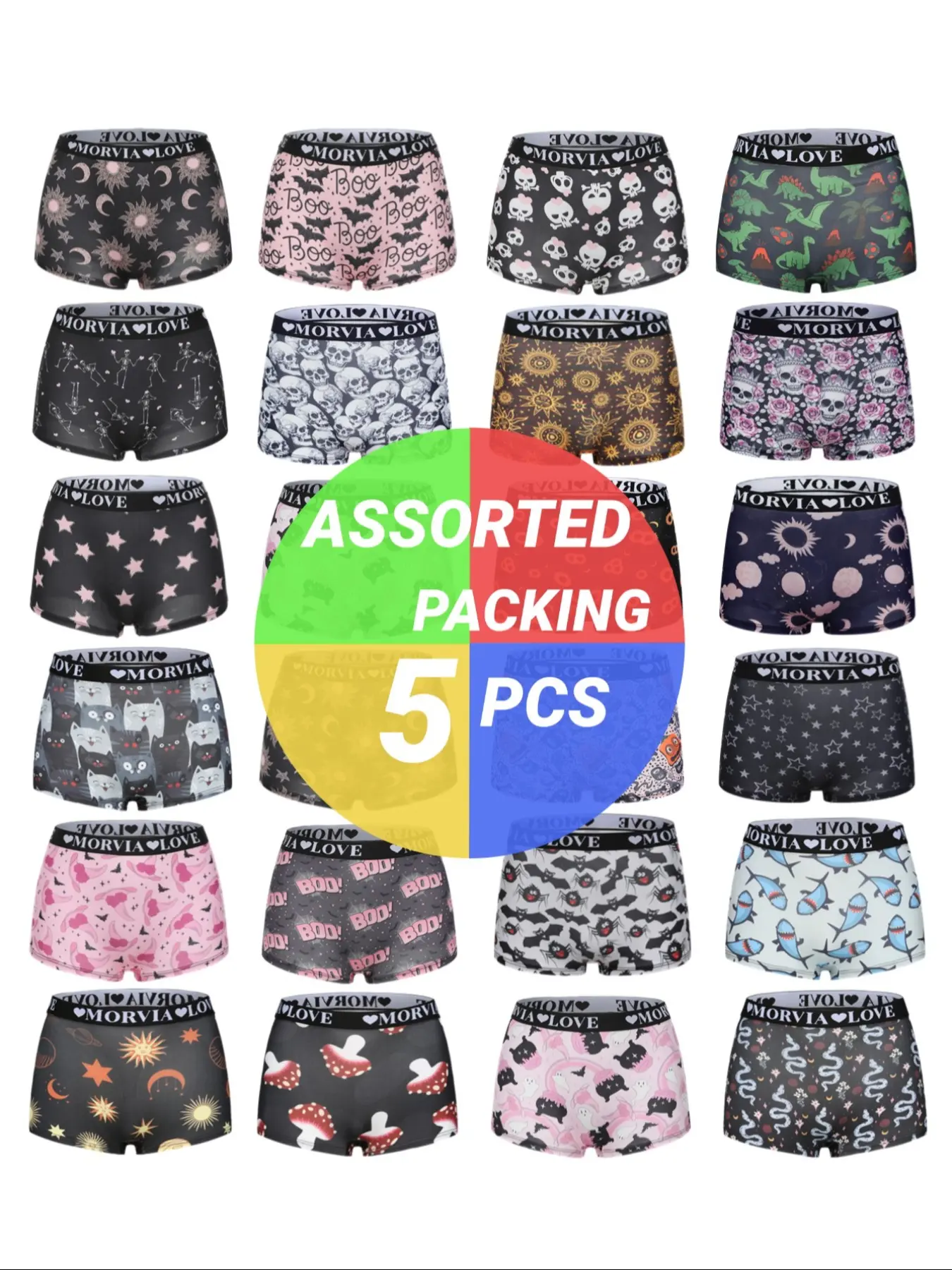 Morvia Random Women's All Over Print Boxer Brief, Breathable Comfortable Underwear for Daily Wear, Women's Underwear for All Seasons, Panties, Casual Soft Panties, Breathable Stretch Panties