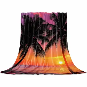 Ocean Coconut Throw Flannel Blanket for Couch Sofa Bed, Modern Beach Sunset Seashore Tropical Microfiber Soft Fleece Blankets All Season Warm Cozy Bedding for Women Men Kids,