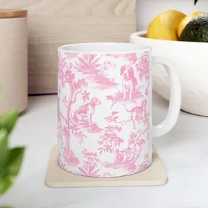 Pink Beagle French Toile de Jouy Mug - Dog Coquette Coffee Cup Gift for Beagle Mom Elegant Dog Chinoiserie Drinkware Ceramic Puppy Tea Cup