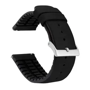 Black Leather And Rubber Hybrid Watch Band