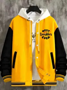 American Vintage Baseball Jacket, Patchwork Colorblock Design, Heart Print, Couple Casual Sportswear, All Seasons Fitted Outerwear