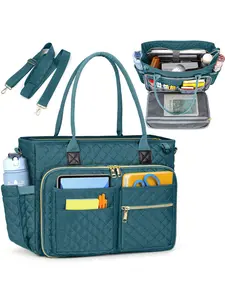 Women's Solid Color Quilted Tote Bag, Large Capacity Bag, Professional Computer Messenger Bag with Insulated Pocket, Briefcase for Office, College, Nurse, Office Work Bag