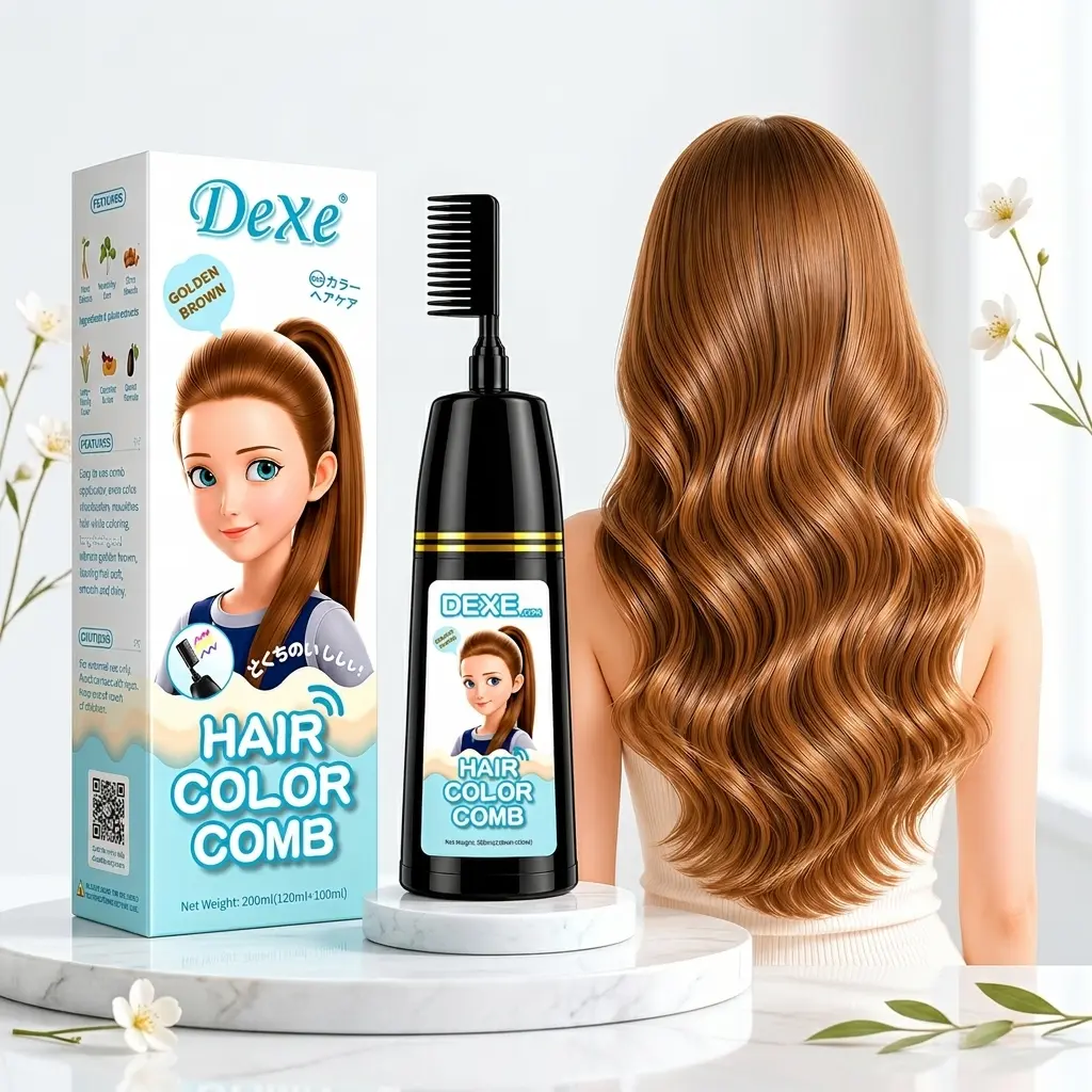 Home Use Integrated Comb Semi-Permanent Hair Dye Cream - Plant Essence, Mild, Non-Damaging, Long-Lasting, Fade-Resistant, Ash Brown & Ash Blonde Highlight Color Fixation Hair Color Product