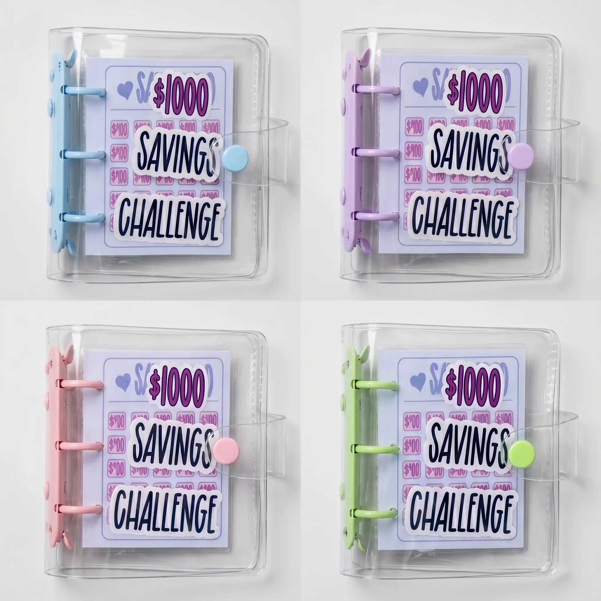Mini Savings Binder for $1000 Savings Challenge, Cute Clear 3-Ring Cash Stuffing Book with Envelopes, Pocket Money Budget Planner & Organizer for Women Teens
