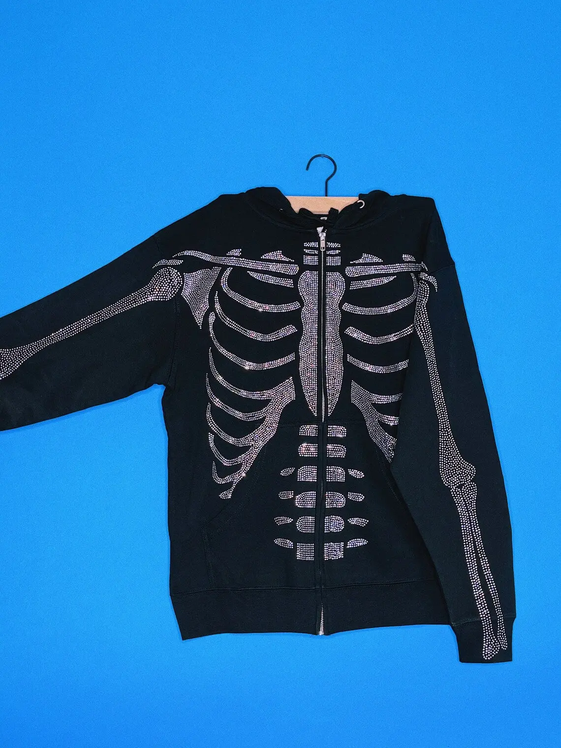 Rhinestone Skeleton Full Zip Hoodie