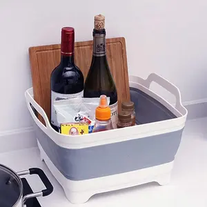 Foldable Multi-Functional Dish Basin with Drain Plug, Space-Saving Outdoor Foldable Sink, Kitchen Storage Tray, Camping, RV Use, Basin Container