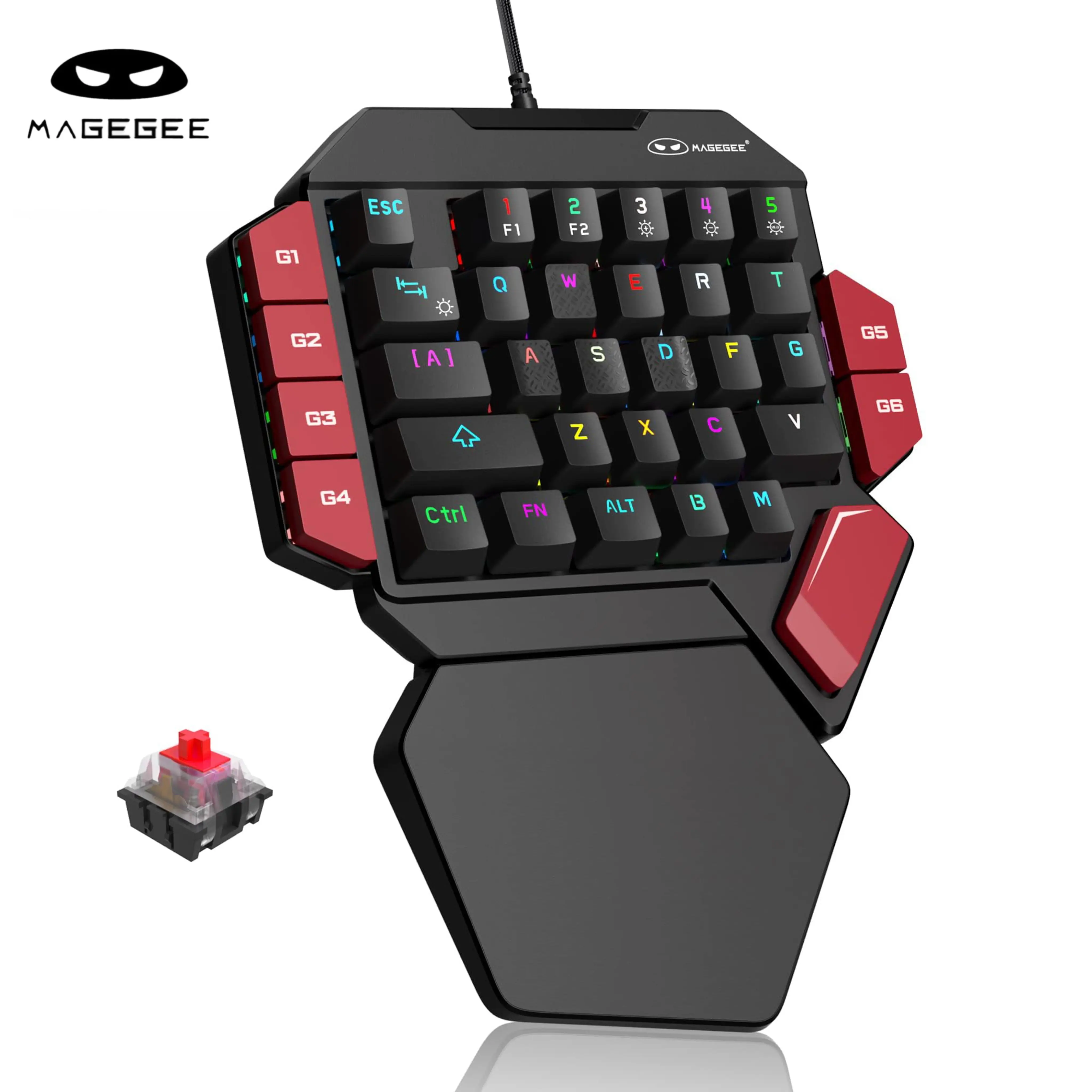 MageGee Left Handed Keyboard 40 Percent  Professional Gaming Keyboard, Backlit 35 Keys Mini Wired Mechanical Keyboard with Blue Red Black Switch for PC Gamer, Support 6 Macro Keys