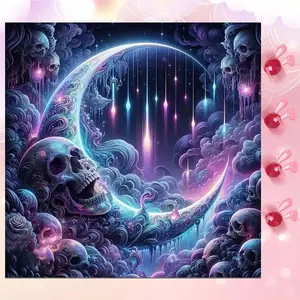 5D DIY Full Drill Round Diamond Painting - Diamond Art Craft Kit Moon, Skull, Starry Sky Galaxy Mosaic, Canvas - DIY Decorative Painting, Home Wall Decor, Suitable for Halloween and Christmas, Birthday and Anniversary Gifts