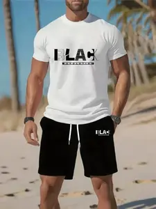 summer collection Menswear men's shorts + short sleeve set two-piece set 3D full-frame printing Naruto Character With Yellow Eyes And Orange Flames Pattern loose and breathable Casual sports trendy and versatile short-sleeve T-shirt, shorts men's running