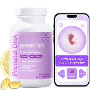 Premom Prenatal DHA Fish Oil Triglyceride Omega 3 470mg DHA 200mg EPA Vitamin D3 60 Mini Softgels Supplement for Fertility Support Healthcare & Fitness Edible Dietary