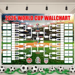 World Cup Schedule Backdrop Banner&Final Round 48-Team Collection Showcase 2026,2-in-1 Functional Football Merchandise Decorations Accessories,Soccer Match Decor Wall Chart, Soccer Fans Gifts