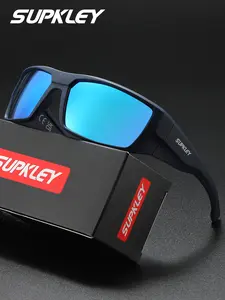 SUPKLEY Ergonomic Design With Large Curvature Sports Polarized Sunglasses, Outdoor Sports Eyewear, Comfortable TAC Lenses Clear Colors Polarized Glasses Square Windproof Frame Anti Slip Rubber Cover Gift Preferred Classic