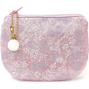 Handmade Rosary Pouch Women Coin Purse Silk Jewelry Bag Brocade Zipper Wallet - LightPink