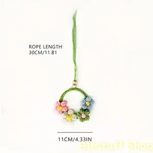 Hand-Woven Fabric Decorative Pendant | Blue Combination Yarn Hanging Ornament for Auto Rearview Mirror