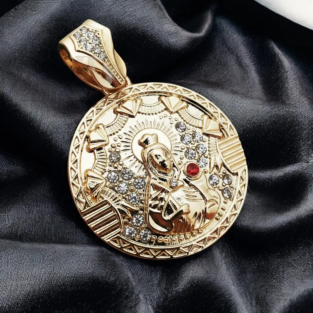 MaxBling81 38mm Classic Cross Pendant - Iced Santa Barbara Style Religious Charm with Cubic Zirconia, Gold Plated Hip Hop Fashion Pendants for Men, Casual Unisex Gold Plated Necklace
