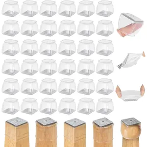 36Pcs Square Chair Leg Floor Protectors, Silicone Chair Feet Caps to Protect Tile Floors, Pads Furniture Leg Caps Covers from Scratches and Noise (Clear, Small Fit:0.76"-1.02")