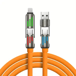 100W 4-in-1 USB-C Super Fast Charging Cable, durable liquid silicone, and aluminum alloy design. Perfect for multi-device charging—smartphones Cellphone Electronic Charger Mobile USB-C Fast