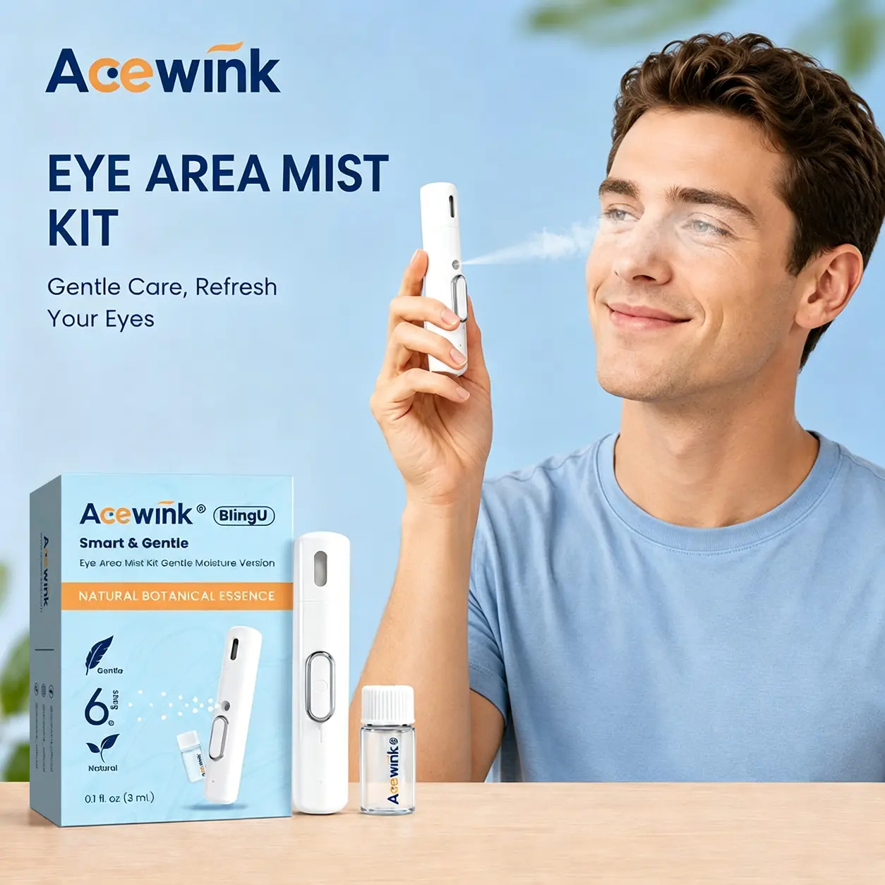 Acewink Nano Eye Mist Device – Instant Dry Eye Relief & Cooling Hydration | Ultrasonic Spray with 6 Botanical Extracts | Safe for Makeup, Screen Users & Gamers