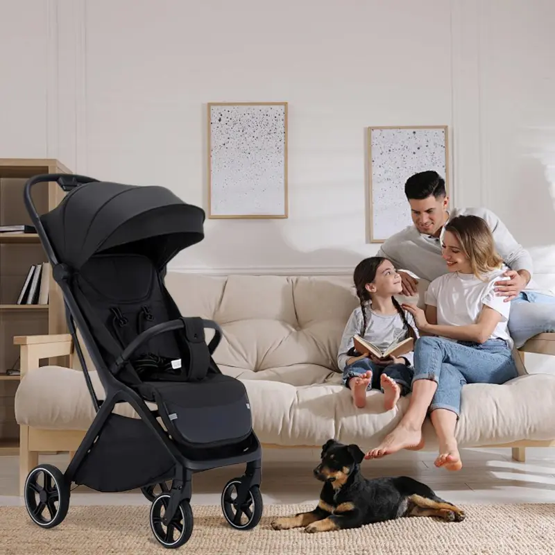 Unisex 2-in-1 Travel Stroller - Light Weight, 1-Hand-Fold, 1-Touch Operation, Black Design, Non-Slip Wheels, Large Capacity Basket, Durable Metal Frame, Compact Option for On-the-Go Parents