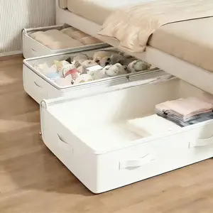 4 Pack Foldable Bed Under Storage Boxes, Non-Woven Fabric Flip-Top Organizer, Space Saving Rectangular Box for Blankets, Clothes, Dresses, Quilts & Pillows, Collapsible Storage Box, Folding Storage Boxes