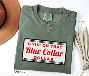 Comfort Colors Living on That Blue Collar Dolar TShirt Western Cowboy T-Shirt Country Rodeo Vintage Graphic Trendy TShirt Western Cowboy TShirt