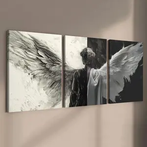 Wooden Framed Canvas Painting, 3 Counts/set Angel Pattern Wall Art Wall Decor for Home Living Room Bedroom Office Wall Art Decoration