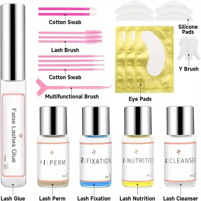 Lash Lift Kit - 4 in 1 Eyelash Perm Kit for At Home Salon Quality Curls, Long Lasting 6-8 Weeks, Beginner Friendly with Silicone Pads S/M/L/M1/M2