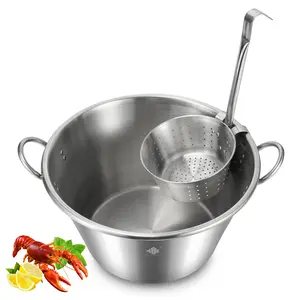 ARC 69QT Large Cazo Stainless Steel 25" Mexican Para Carnitas Set with 11.8" Fry Strainer Basket（7.4 QT)