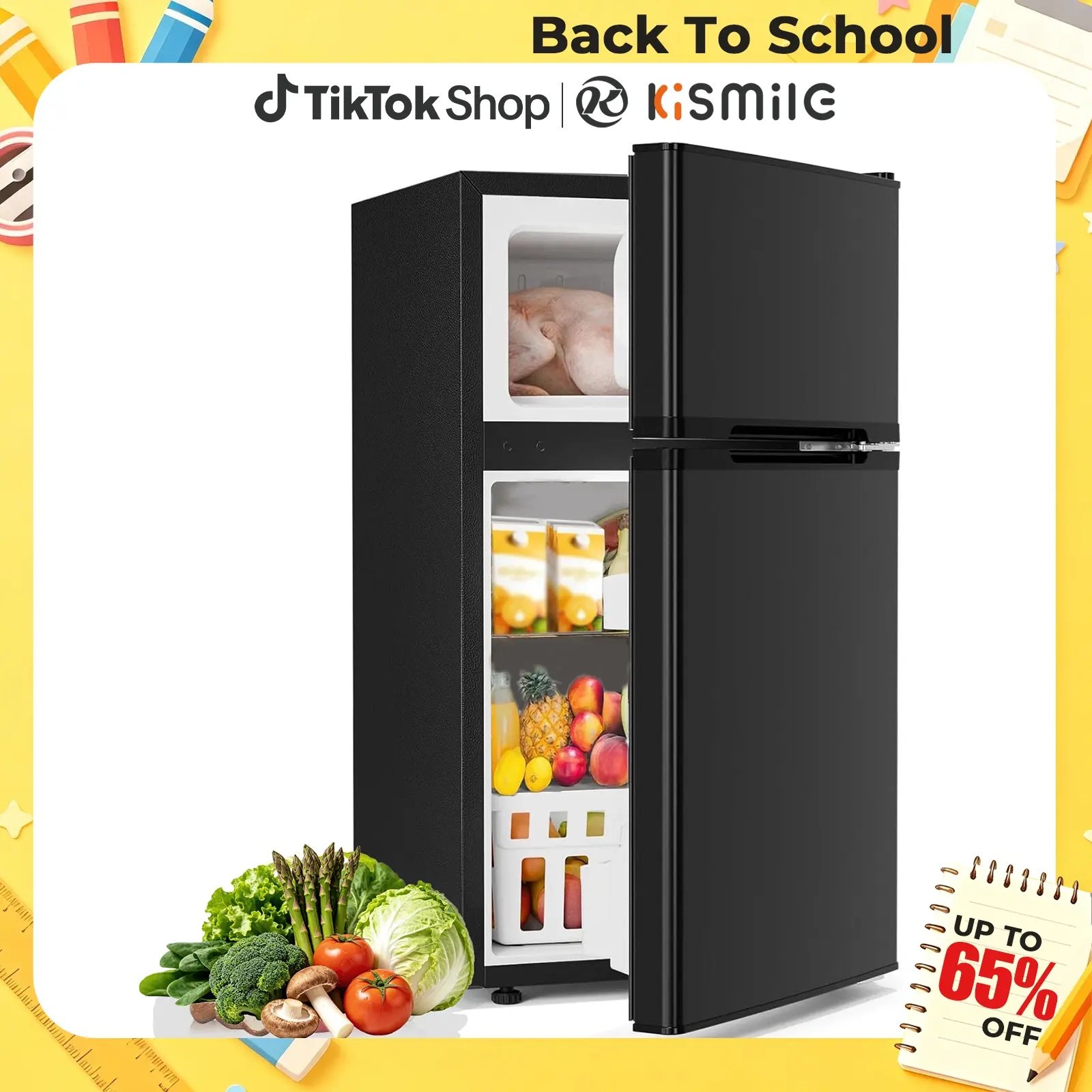 Kismile 3.2 Cu Ft 2-Door Compact Refrigerator with Freezer, Fridge Drawer, Adjustable Shelf, Thermostat – Silver for Bedroom, Office, Two-Door Mini Freezers,home essentials