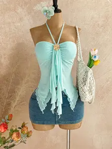 LUSHLACE Women's Sexy Asymmetrical Hem Camisole with Seashell Decor for Beach Summer