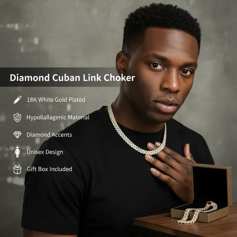 8mm Heavy Iced Out Cuban Link Chain 18K White Gold Plated Diamond Thick Choker Necklace for Men Women Hypoallergenic Bling Hip Hop Jewelry with Gift Box valentines gifts for gf chains men's valentine's gifts heavy chain 8mm Heavy Iced Out Cuban Link Chain 18K White Gold Plated Diamond Thick Choker Necklace for Men Women Hypoallergenic Bling Hip Hop Jewelry with Gift Box valentines gifts for gf chains men's valentine's gifts heavy chain
