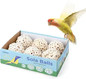 Bird Toy Sola Ball - Natural Soft Chew Shredding & Foraging Toy for Cockatiel Conure Quaker Parrot Budgie Parakeet Rabbit Bunny Guinea Pig Chinchilla (Style 1 (Pack of 6))