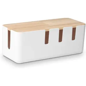 Cable Management Box, 12x5x4.5 inches, Wood Lid, Wire Organizer For Desk,TV,Computer,USB Hub System to Cover and Hide & Power Strips & Cords