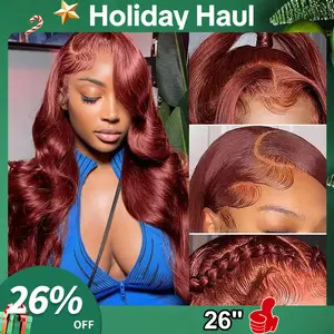 Dark Reddish Brown Wigs  Lace Front Wigs Human Hair 13X4 HD Lace Front Wigs Human Hair 200 Density Body Wave Frontal Wigs Human Hair with Baby Hair Glueless Wig Auburn Colored Wigs 33#