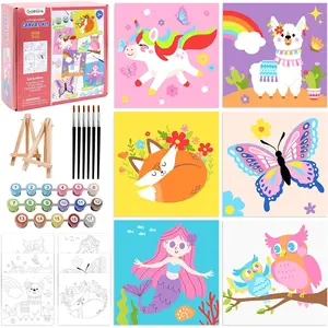 Kids Paint by Number Kits Including 6 Pre-Drawn Canvas for Painting, 6 Brushes 17 Paints and 2 Easels, Perfect Art Painting Kit for Arts and Crafts for Kids Ages 8-12