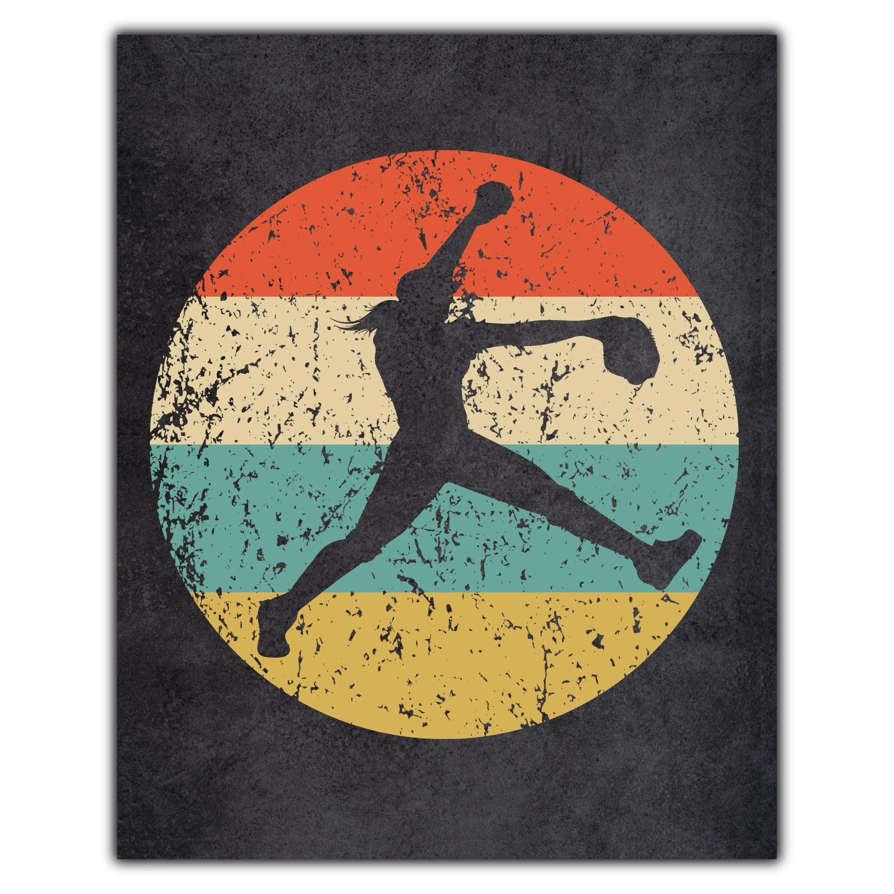 Softball Pitcher Sports Icon Retro 8"x10" Wall Art Print