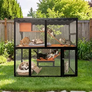 Large Outdoor Cat Enclosure Wooden Catio Weatherproof 4 Tier Cat Cage Playpen Multi Cat House With Roof Platforms And Tunnel Connec